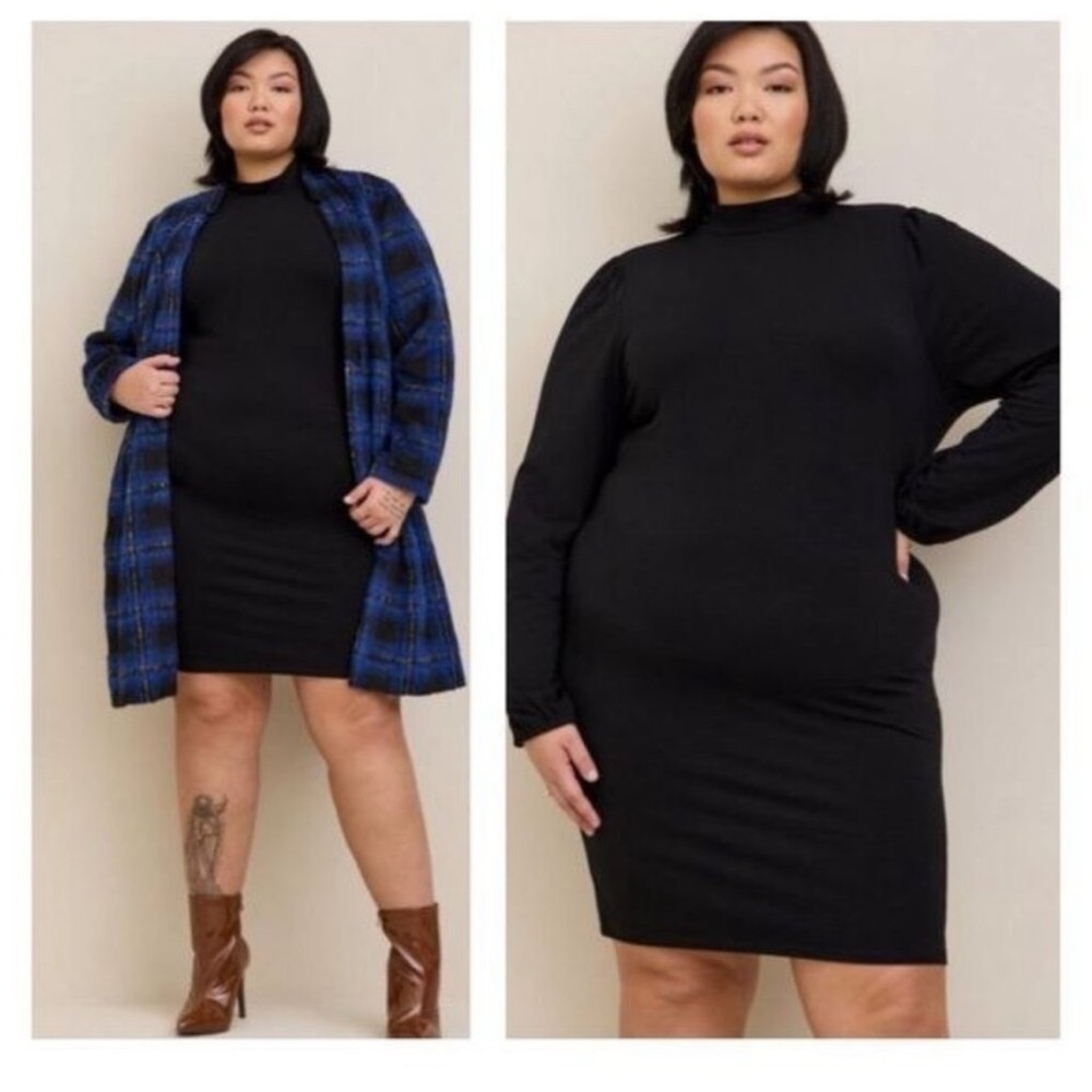 Torrid Mini Jersey Blouson‎ Sleeve Bodycon Dress Size 3X New Black Long Sleeve